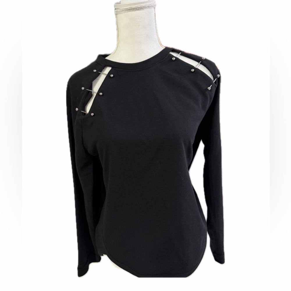 RACHEL Rachel Roy Black Long Sleeve Top with Stud Details